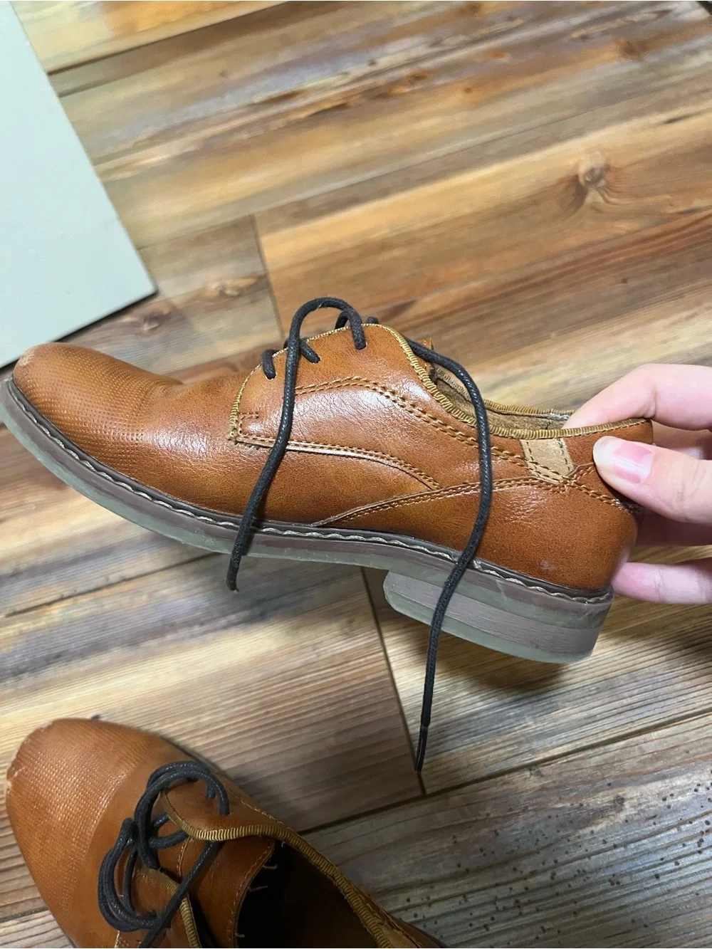 Boys Tan Leather Lace-Up Dress Shoes